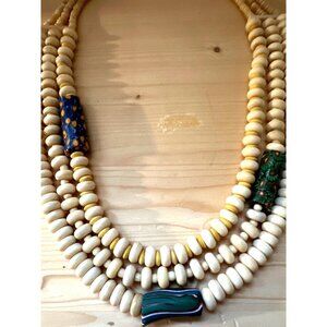 Vintage Venetian African Trade Bead Necklace Glass Carved Bone Layers Millefiori